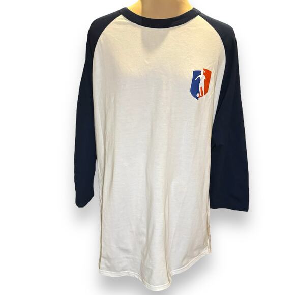 Sport Tek Color Block Raglan Jersey Tee Size Large Girls/Womens Soccer Emblem - Picture 1 of 6